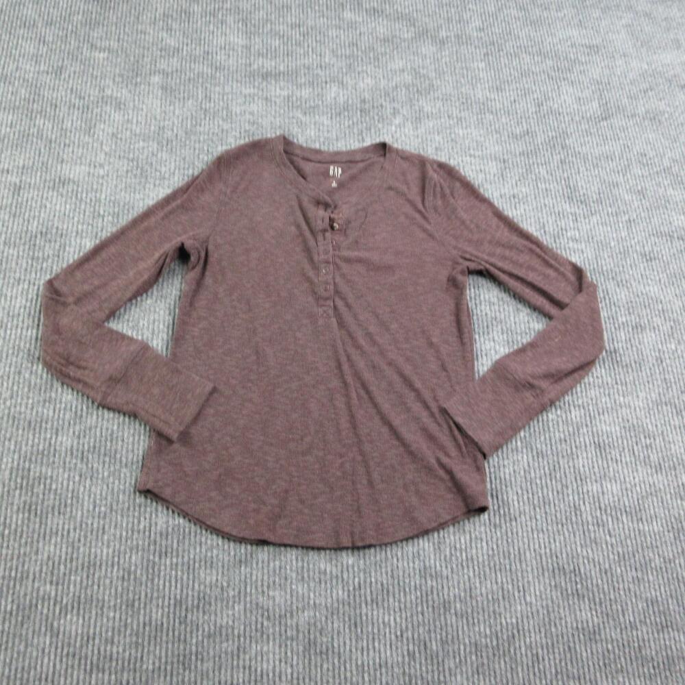 Gap Shirt Womens S Brown Rib Henley Long Sleeve Button Jersey Cotton Blend